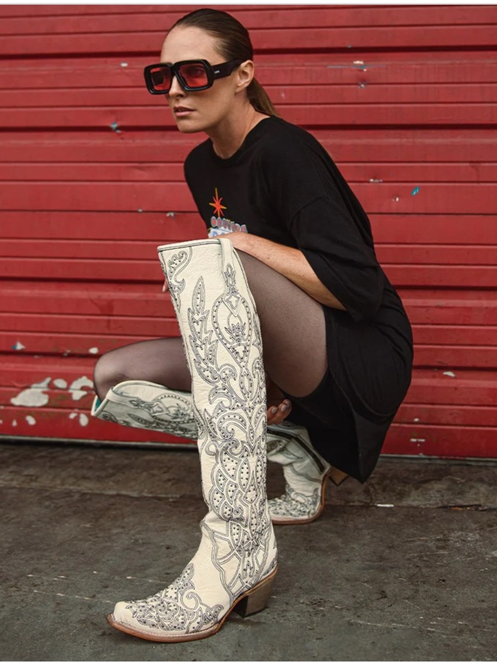NWT Corral White Patent Leather Embroidered Over The Knee Western Boots 8
